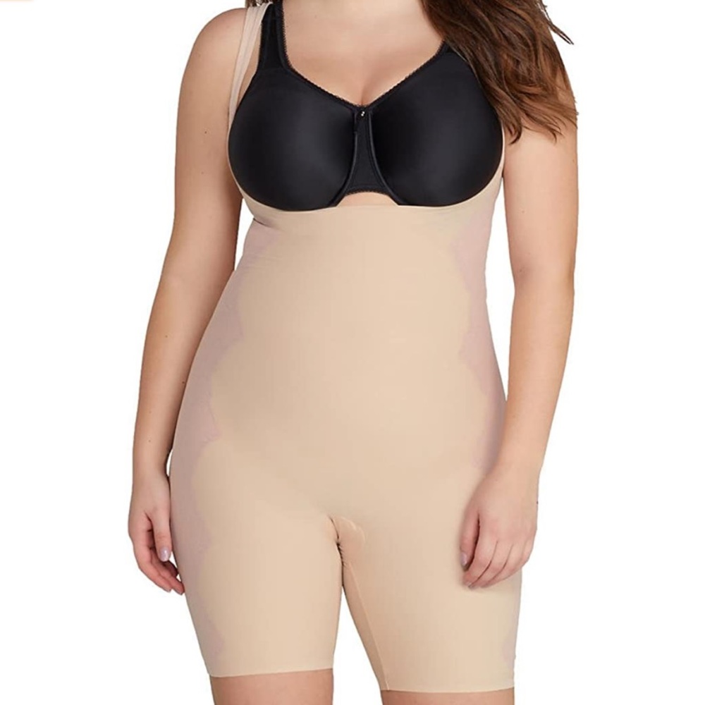SPANX Nude High-Waist Shaping Bodysuit with Black Bra